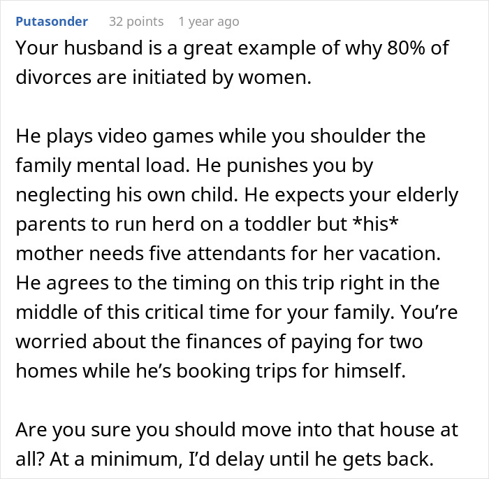 Alt text: Wife handling moving house tasks alone as husband leaves everything behind to travel during the move.