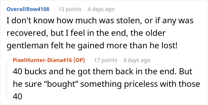 Reddit comments discussing a childhood friend who robbed a kind old man and was tracked down and turned in.