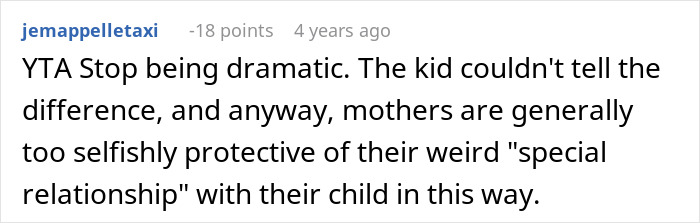 Comment about mother-in-law caught trying to breastfeed baby she was watching, showing mom's frustrated reaction.