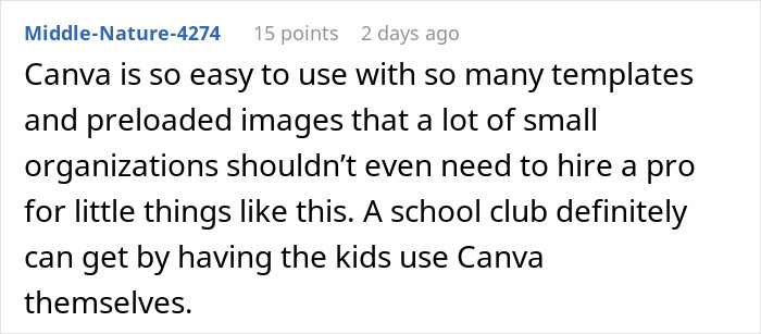 Screenshot of online comment discussing ease of Canva templates, highlighting freelancer and work from home context.