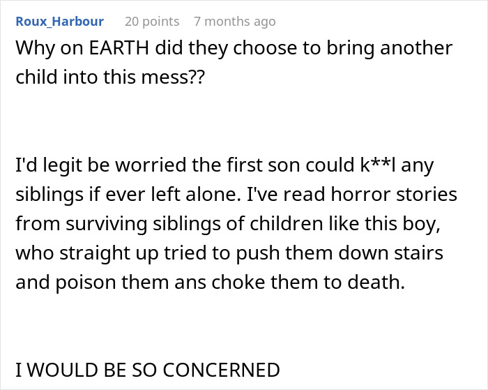 Comment expressing concern over babysitter refusing to watch one specific child, fearing safety risks and discrimination claims.