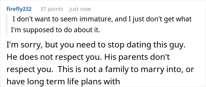 Comment advising to stop dating due to lack of respect from boyfriend&rsquo;s family who puts bacon in everything.