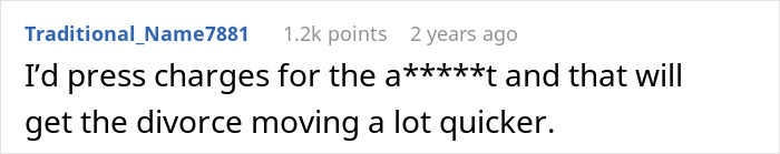 Screenshot of a user comment discussing divorce and reactions about joking after a divorce request online. Screenshot of a user comment discussing divorce and reactions about joking after a divorce request online.