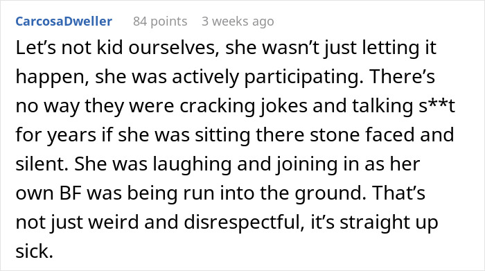 Comment discussing a man dumping his girlfriend after learning her squad secretly hates him and she lies to him. Comment discussing a man dumping his girlfriend after learning her squad secretly hates him and she lies to him.