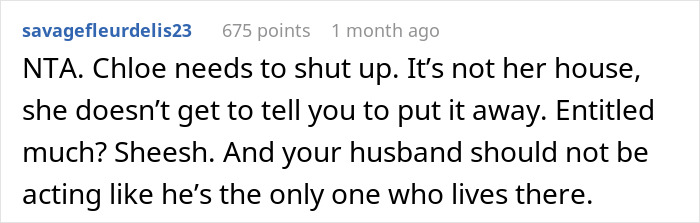 Comment discussing a woman confronting a SIL sunbathing topless, accusing her of exposing herself to husband and son.