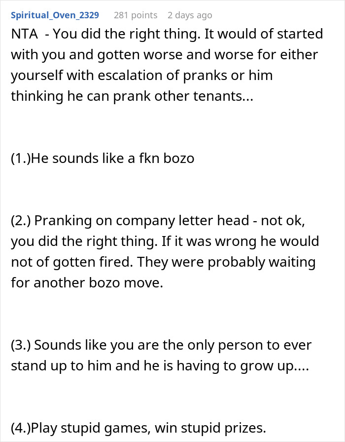 Text conversation showing a discussion about a man pulling a prank and the subsequent reactions and consequences.