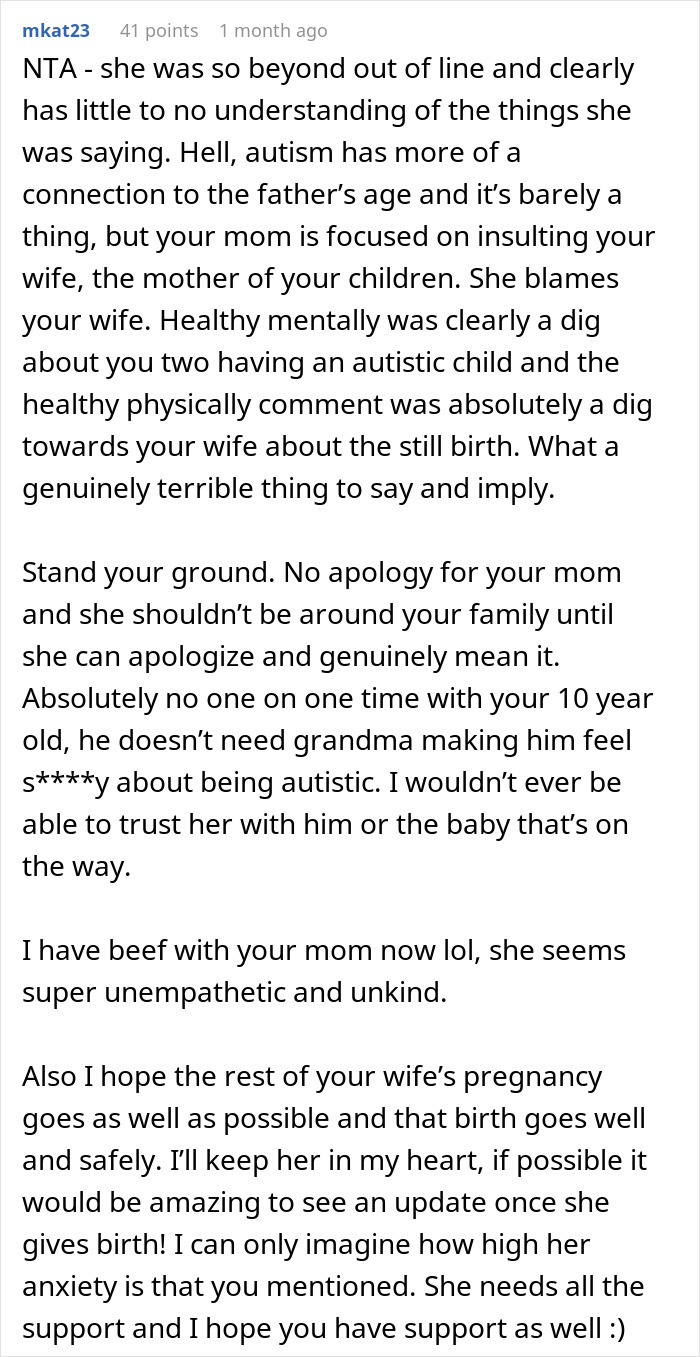 Reddit comment discussing MIL shocked after her son kicks her out over unhinged pregnancy-related comments.
