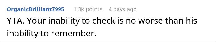 Screenshot of an online comment discussing a husband&rsquo;s bad memory and a wife&rsquo;s threat of cold showers.