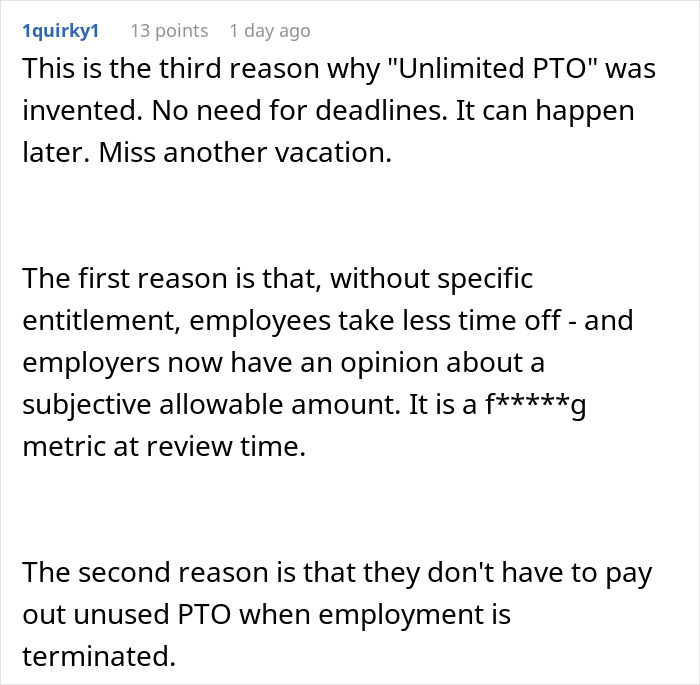 Employee uses all PTO before deadline, leading to project failure and workplace challenges with time off policies.