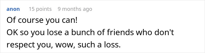 Comment discussing losing friends due to disrespect, relating to misbehaved kids causing chaos on trips for couples.