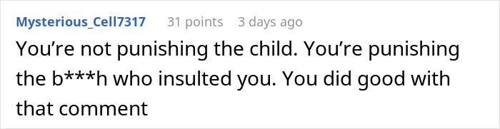 Screenshot of online comment about refusing to babysit niece after sister-in-law's rudeness, discussing family conflict. Screenshot of online comment about refusing to babysit niece after sister-in-law's rudeness, discussing family conflict.