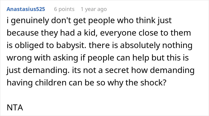Comment discussing the perspective on rebooking a flight to avoid babysitting a niece and the demands of childcare. Comment discussing the perspective on rebooking a flight to avoid babysitting a niece and the demands of childcare.