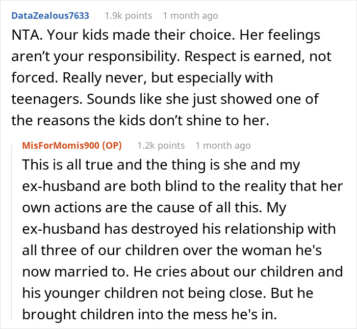 Reddit comments discussing stepmom making kids&rsquo; lives difficult and family conflicts over Mother's Day celebrations.