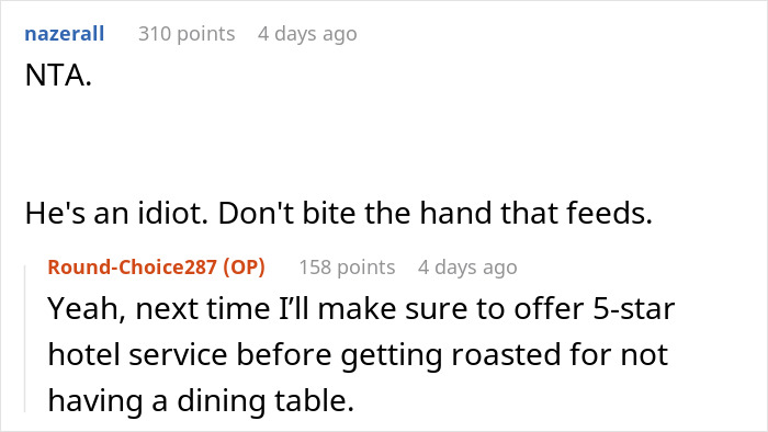 Reddit discussion about not letting buddy crash after he roasted the place during a social gathering. Reddit discussion about not letting buddy crash after he roasted the place during a social gathering.