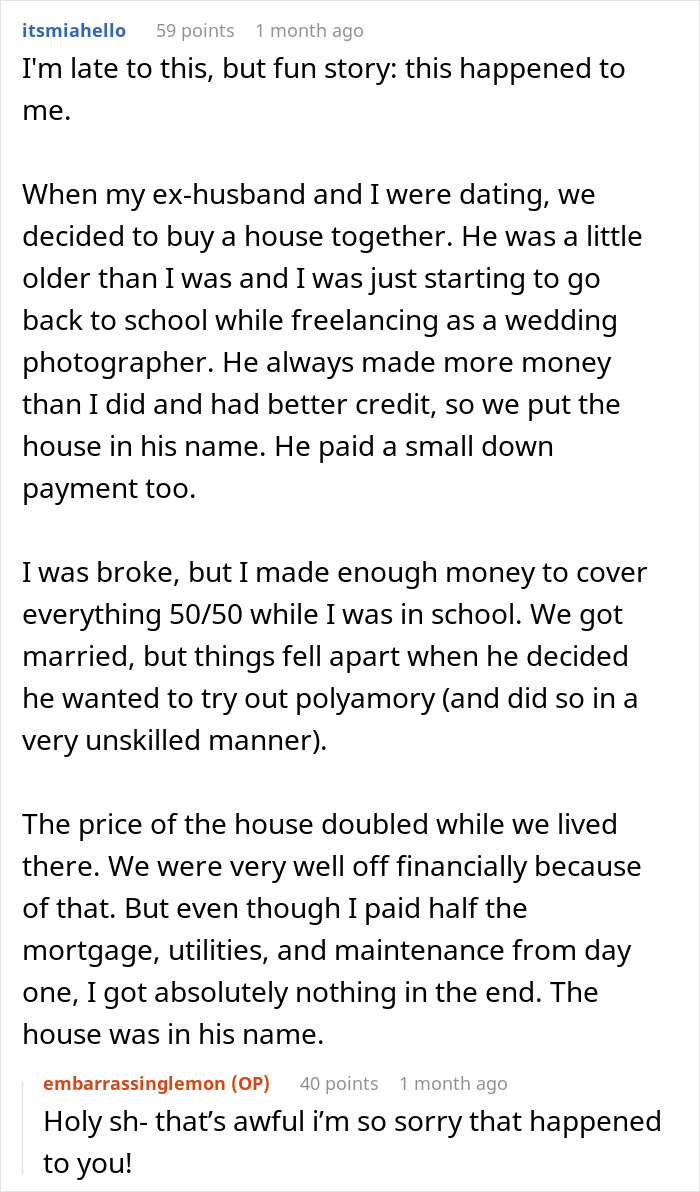 Woman at crossroads after partner of 10 years wants to buy house only for him, highlighting relationship and financial struggles.