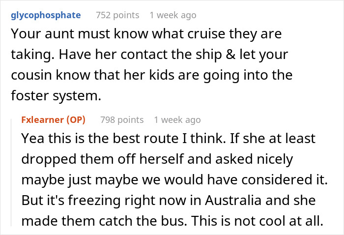 Comment thread discussing poor parenting choices and the possibility of children entering the foster care system.