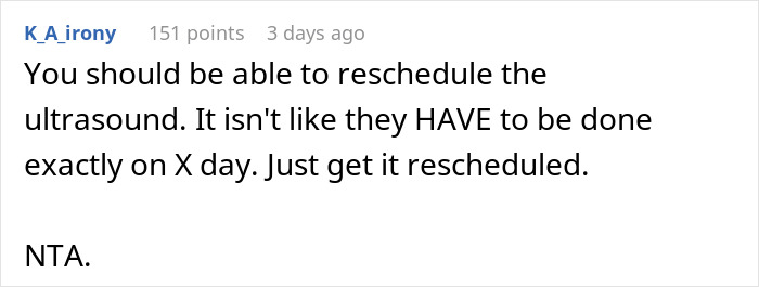 Commenter discussing rescheduling ultrasound amid man prioritizing funeral over first look at daughter and pregnant wife.