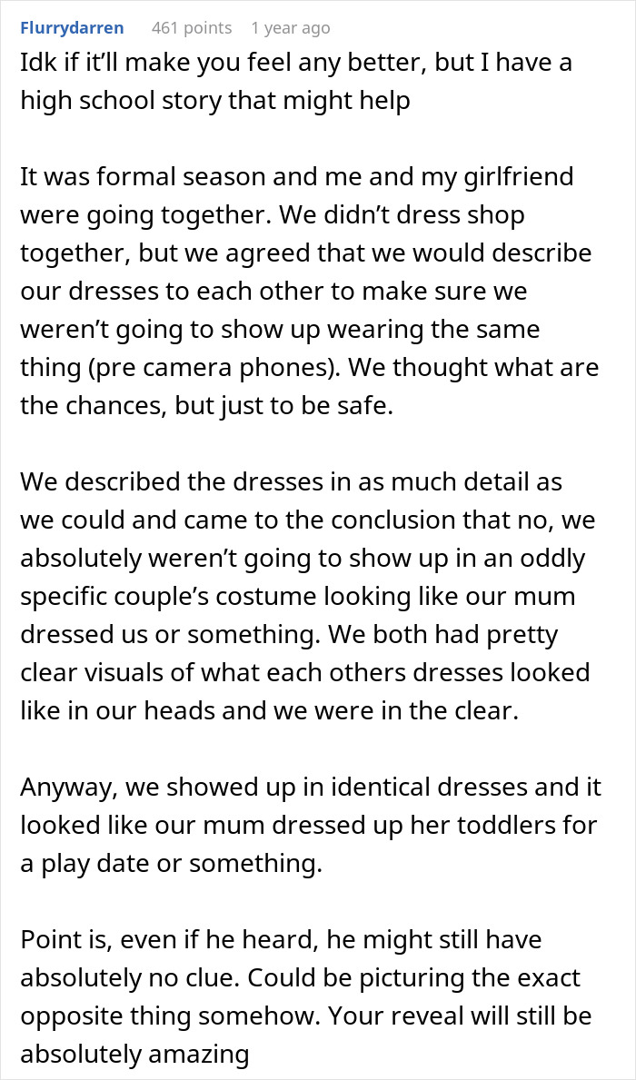 Text post sharing a story about a woman devastated as MIL&rsquo;s loud comments ruin the magic of her wedding dress surprise.