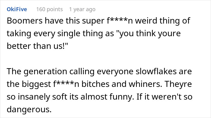 Comment expressing frustration about boomer relatives undermining kids' healthy habits with candies and soda causing conflict.