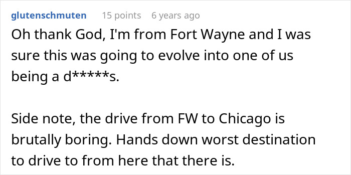 Comment about Fort Wayne commute and long drive to Chicago, discussing work time after commute and avoiding overtime. Comment about Fort Wayne commute and long drive to Chicago, discussing work time after commute and avoiding overtime.