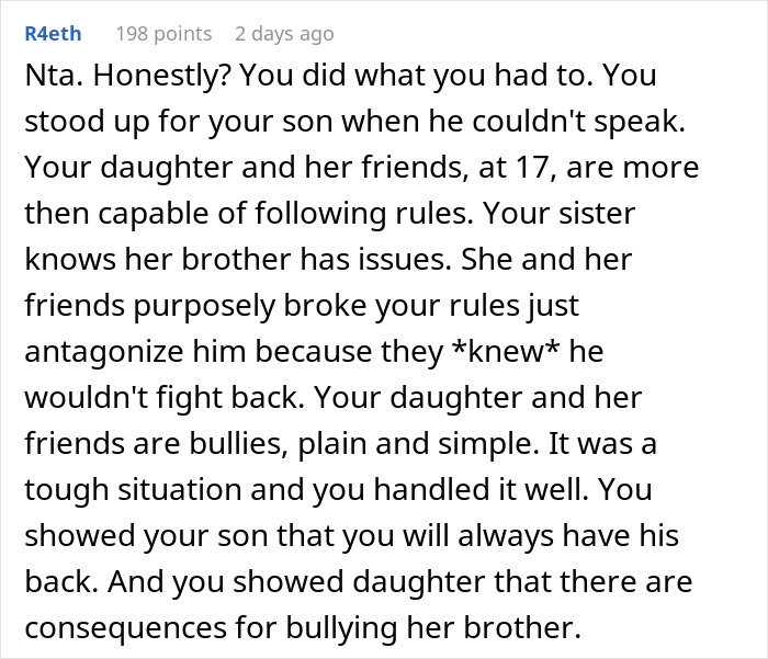 Comment on enforcing basic boundaries on daughter's sleepover, addressing bullying and parental support concerns. Comment on enforcing basic boundaries on daughter's sleepover, addressing bullying and parental support concerns.