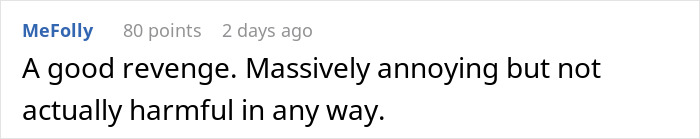 Comment text on a social media post about guy blocking garage and job applications sent in his name as revenge.