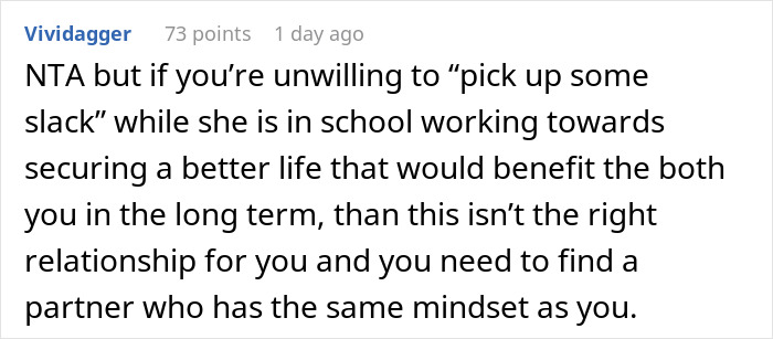 Comment emphasizing a boyfriend refusing to let his furious girlfriend move in unless they split expenses 50/50. Comment emphasizing a boyfriend refusing to let his furious girlfriend move in unless they split expenses 50/50.