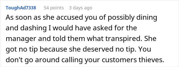 Screenshot of an online comment discussing tipping etiquette and customer accusations related to an 83 cent tip.