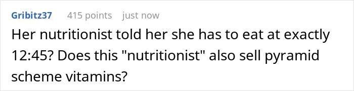Comment about a coworker reserving a microwave due to dietary needs shared in an online discussion thread.