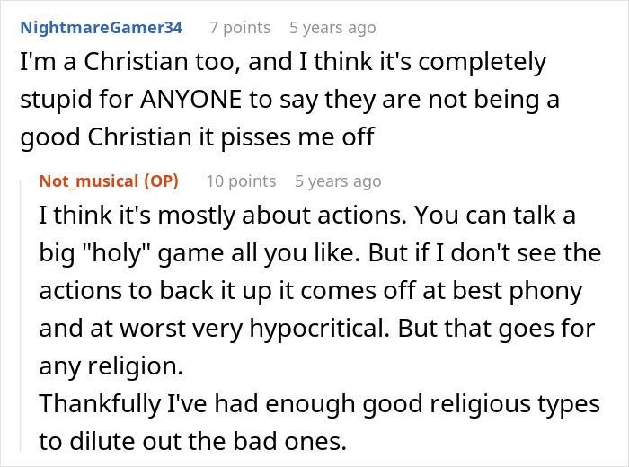 Comments discussing Christian values and hypocrisy in actions versus words within a religious couple and babysitter scenario. Comments discussing Christian values and hypocrisy in actions versus words within a religious couple and babysitter scenario.