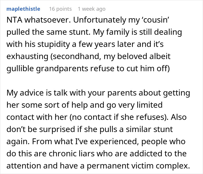 Screenshot of an online forum discussing exposing sister’s fake cancer and advice on handling deception within family. Screenshot of an online forum discussing exposing sister’s fake cancer and advice on handling deception within family.