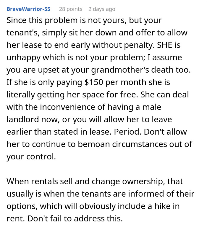 Comment discussing a tenant&rsquo;s complaints after man inherits house and tenant says living conditions have become terrifying.
