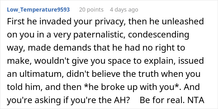 Screenshot of a Reddit comment discussing a man furious over breaking up with his girlfriend due to Excel document issues. Screenshot of a Reddit comment discussing a man furious over breaking up with his girlfriend due to Excel document issues.