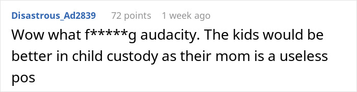 Online comment criticizing poor parenting and risk of losing child custody after cousin babysits the kids.