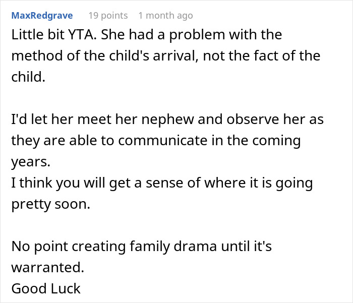 Reddit comment discussing family conflict over surrogacy and its perceived misogyny in relation to a brother&rsquo;s baby plans.