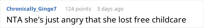 Screenshot of a Reddit comment discussing refusal to babysit niece due to sister-in-law's rudeness. Screenshot of a Reddit comment discussing refusal to babysit niece due to sister-in-law's rudeness.