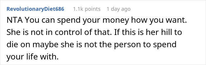 Comment by user RevolutionaryDiet686 discussing personal choice and relationships in an online forum thread about transphobia.