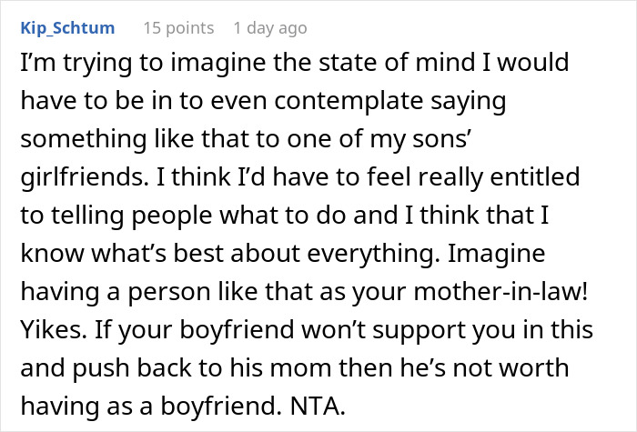 Text conversation about woman refusing to cut her hair for boyfriend&rsquo;s mom&rsquo;s party and mother-in-law's control issues.