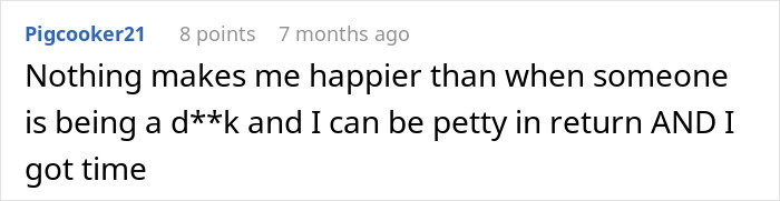 Screenshot of a social media comment about being petty in return, relating to remove your stuff or will stand until final destination.