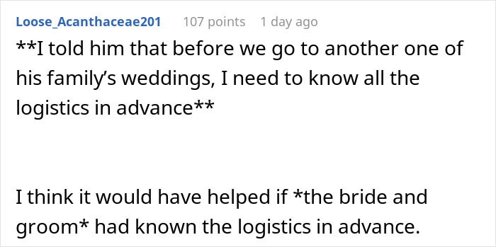 Reddit user describing a chaotic wedding, comparing it to a wedding in the Sims game with disorganized logistics.