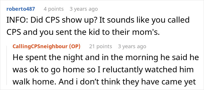 Screenshot of an online discussion about a mom throwing her kid out on a cold Christmas night and neighbors calling CPS. Screenshot of an online discussion about a mom throwing her kid out on a cold Christmas night and neighbors calling CPS.