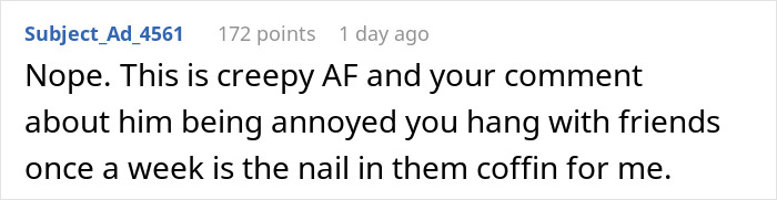 Screenshot of a forum comment discussing a creepy situation related to boyfriend stalking before they met. Screenshot of a forum comment discussing a creepy situation related to boyfriend stalking before they met.