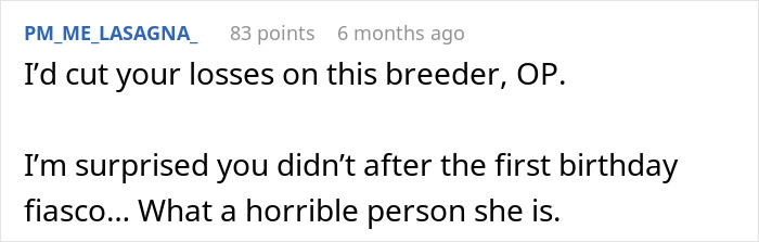 Screenshot of a Reddit comment discussing a woman setting boundaries with her friend about hosting a toddler.