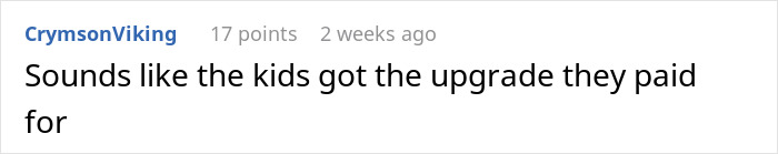 Text comment on online forum about a mom insisting a woman give up her seat on a long flight.