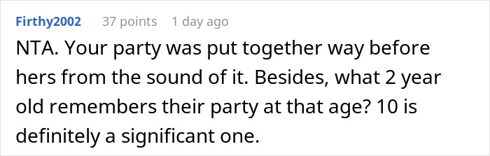 Screenshot of an online comment discussing whether to cancel a kid&rsquo;s party to attend a friend&rsquo;s kid&rsquo;s party.