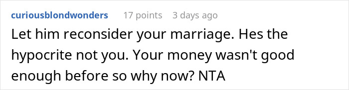 Screenshot of a Reddit comment discussing a response to paying for a stepson’s surgery in a marriage conflict. Screenshot of a Reddit comment discussing a response to paying for a stepson’s surgery in a marriage conflict.