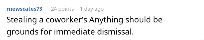 Comment on a forum about a coworker stealing spicy lunch and unfairly accusing her of poisoning him. Comment on a forum about a coworker stealing spicy lunch and unfairly accusing her of poisoning him.