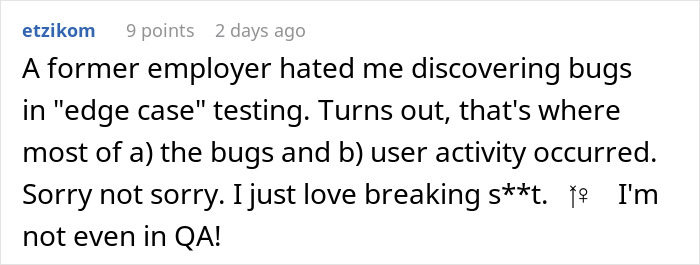 Screenshot of a developer discussing bugs found during exploratory testing and challenges faced with lead restrictions. Screenshot of a developer discussing bugs found during exploratory testing and challenges faced with lead restrictions.