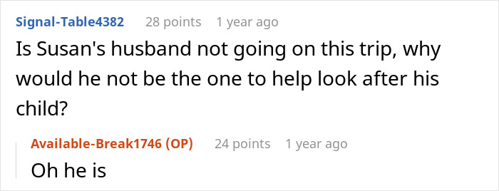 Screenshot of an online discussion about rebooking a flight to avoid babysitting a niece. Screenshot of an online discussion about rebooking a flight to avoid babysitting a niece.