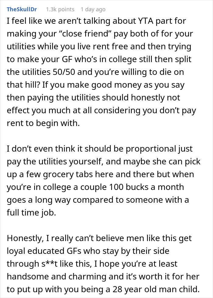 Text post discussing a woman furious boyfriend refusing to let her move in unless they split expenses 50/50. Text post discussing a woman furious boyfriend refusing to let her move in unless they split expenses 50/50.